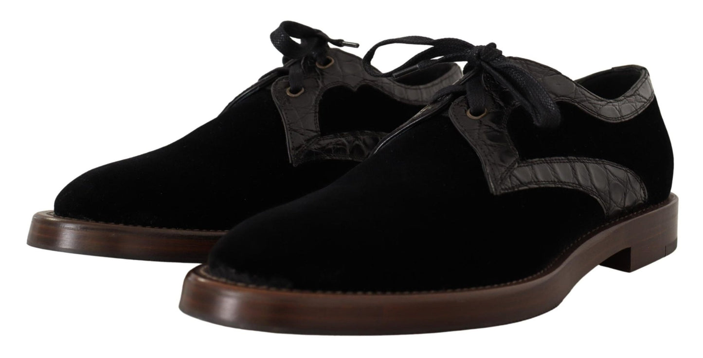 Dolce & Gabbana Elegant Black Velvet & Exotic Leather Dress Shoes - Sandy Store ByNet
