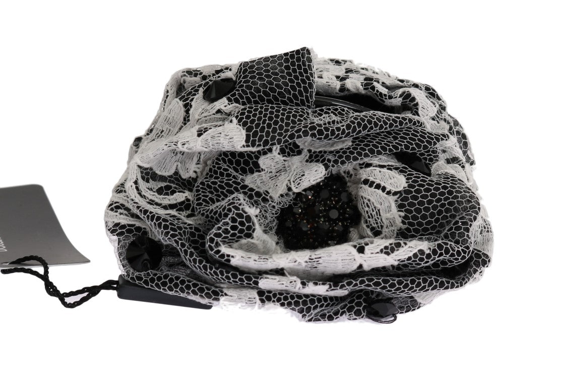 Dolce & Gabbana Elegant Black & White Floral Lace Crystal Hair Claw - Sandy Store ByNet