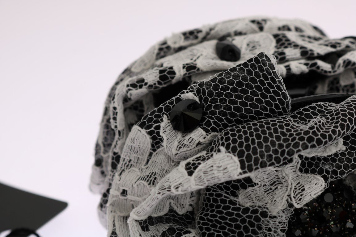 Dolce & Gabbana Elegant Black & White Floral Lace Crystal Hair Claw - Sandy Store ByNet