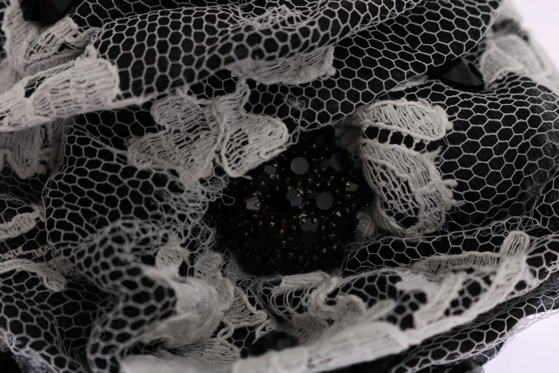 Dolce & Gabbana Elegant Black & White Floral Lace Crystal Hair Claw - Sandy Store ByNet