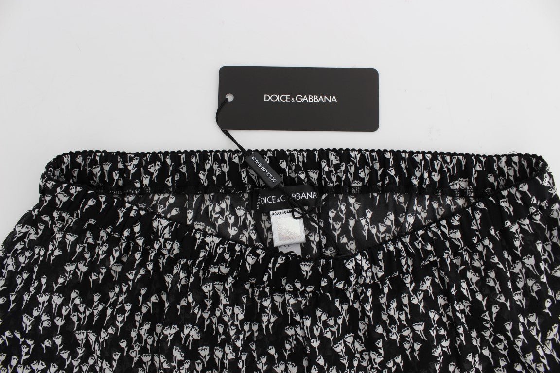 Dolce & Gabbana Elegant Black & White Floral Lace Silk Shorts - Sandy Store ByNet