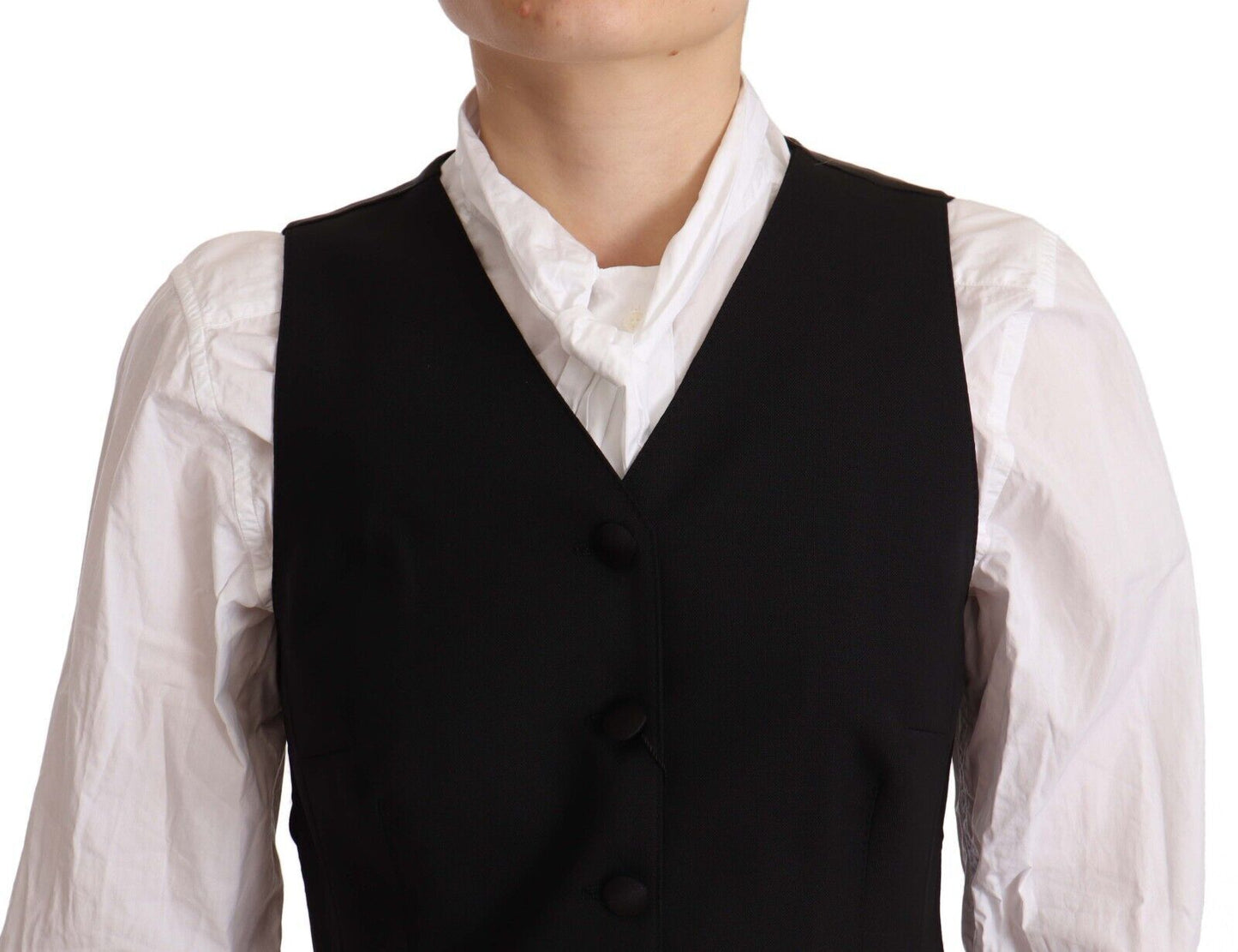 Dolce & Gabbana Elegant Black Wool Blend Waistcoat - Sandy Store ByNet