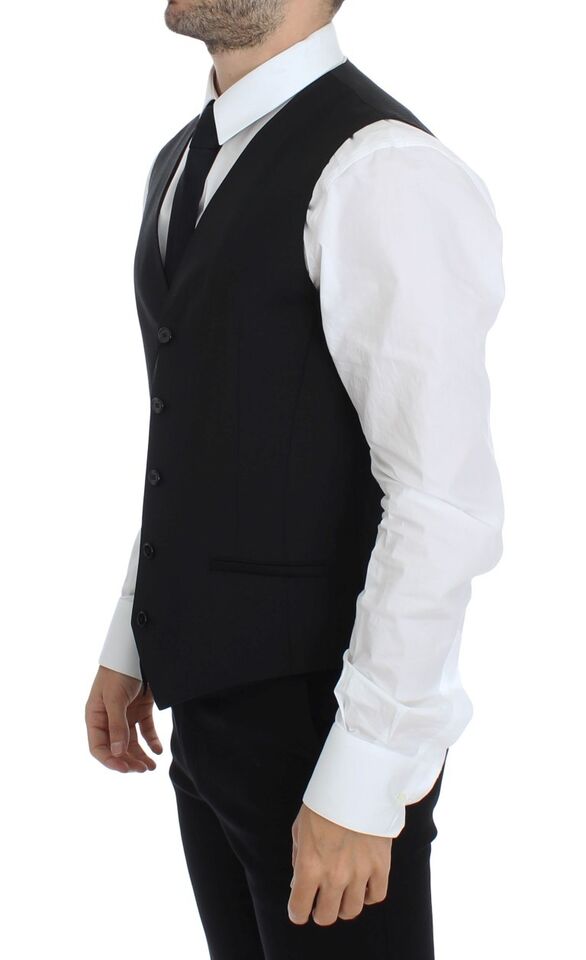 Dolce & Gabbana Elegant Black Wool Silk Dress Vest - Sandy Store ByNet
