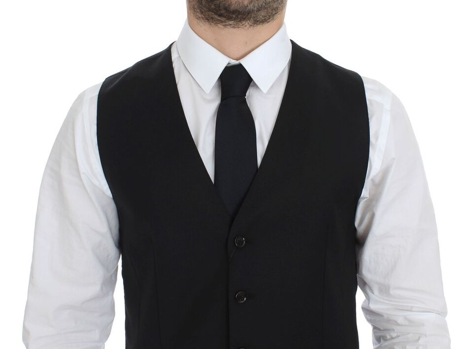 Dolce & Gabbana Elegant Black Wool Silk Dress Vest - Sandy Store ByNet