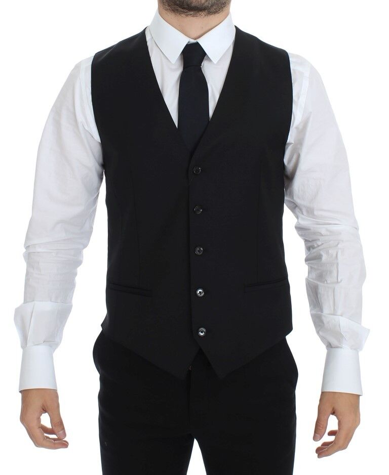 Dolce & Gabbana Elegant Black Wool Silk Dress Vest - Sandy Store ByNet