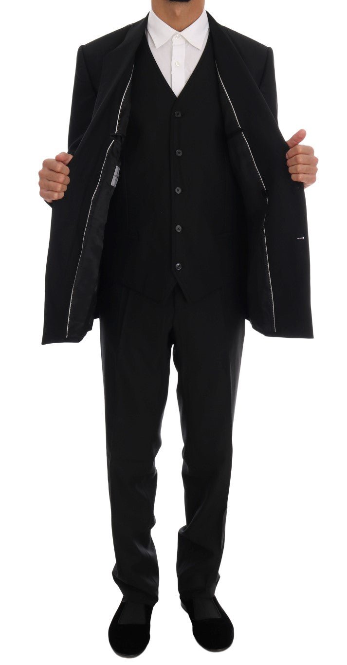 Dolce & Gabbana Elegant Black Wool Three - Piece Suit - Sandy Store ByNet