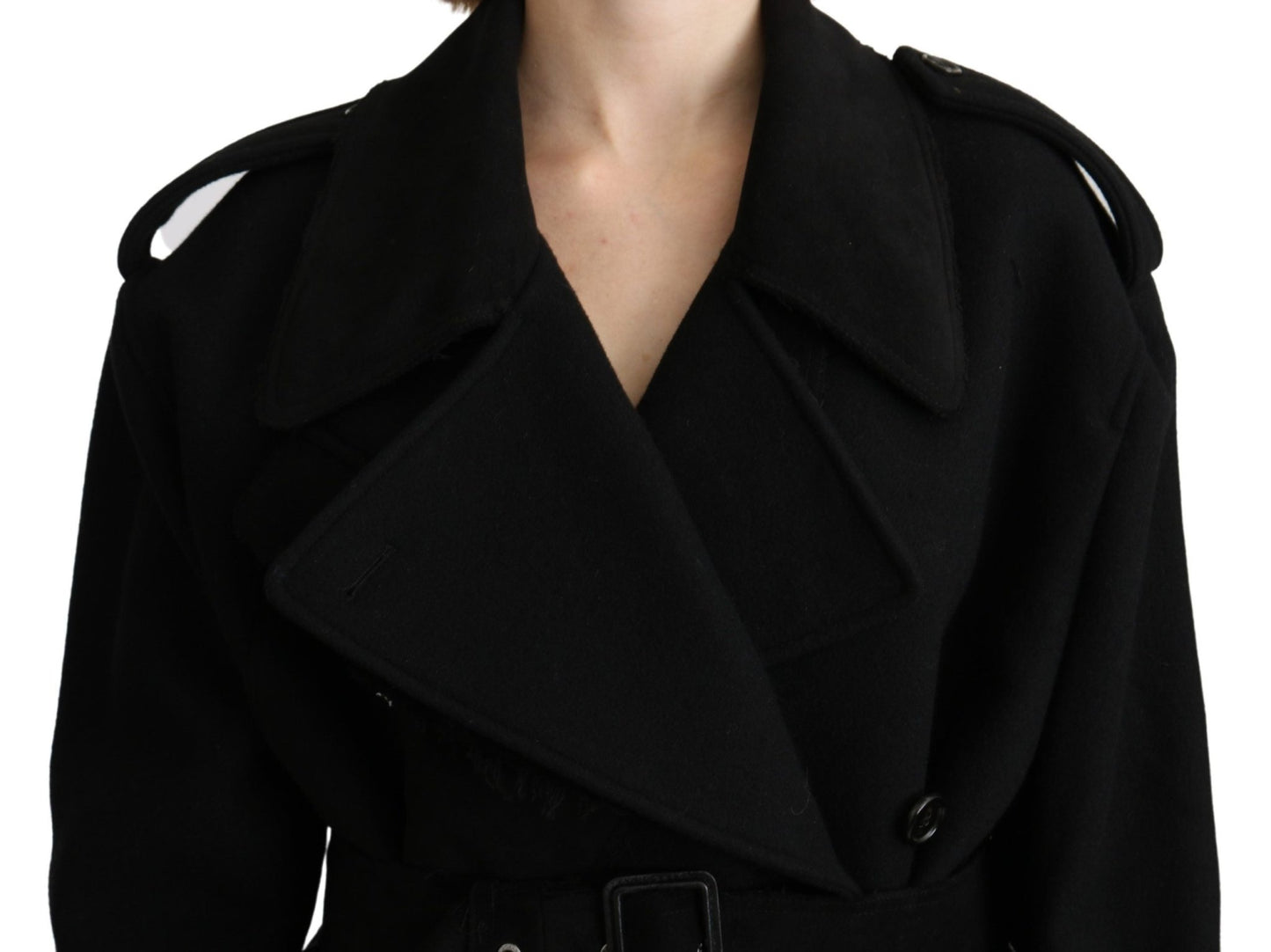 Dolce & Gabbana Elegant Black Wool Trenchcoat - Sandy Store ByNet