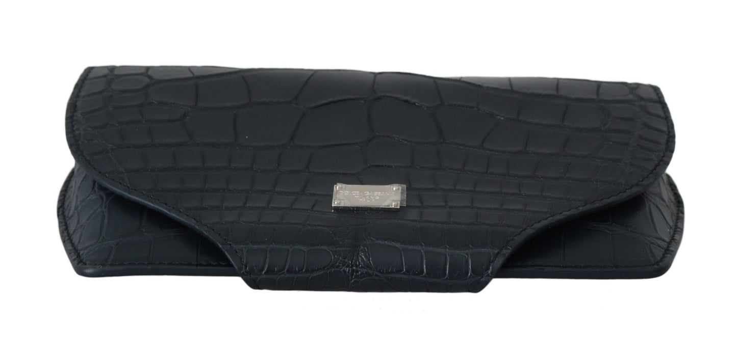 Dolce & Gabbana Elegant Blue Crocodile Leather Eyewear Pouch - Sandy Store ByNet