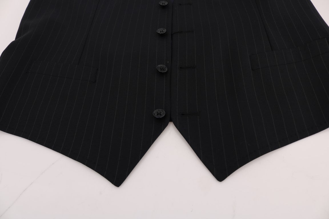 Dolce & Gabbana Elegant Blue Striped Waistcoat Vest - Sandy Store ByNet