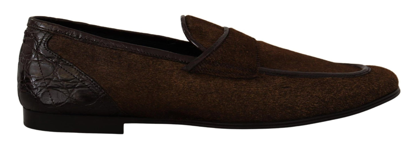 Dolce & Gabbana Elegant Brown Caiman Leather Loafers - Sandy Store ByNet