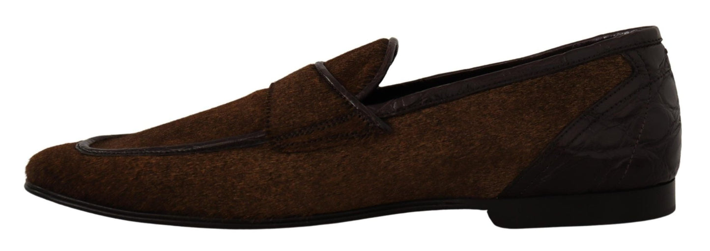 Dolce & Gabbana Elegant Brown Caiman Leather Loafers - Sandy Store ByNet