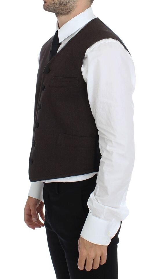 Dolce & Gabbana Elegant Brown Cotton Blend Dress Vest - Sandy Store ByNet