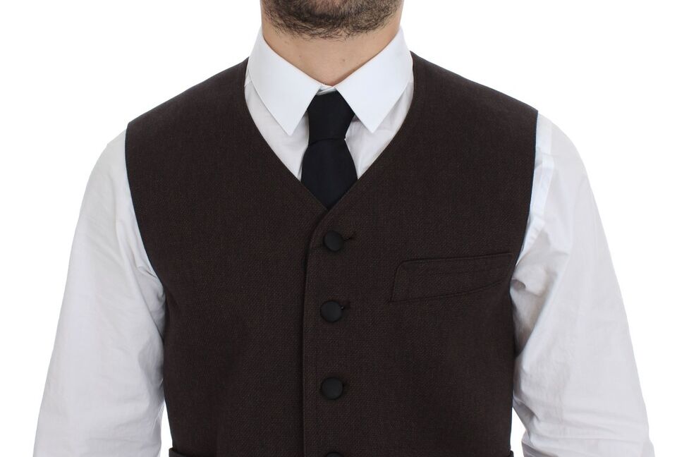 Dolce & Gabbana Elegant Brown Cotton Blend Dress Vest - Sandy Store ByNet