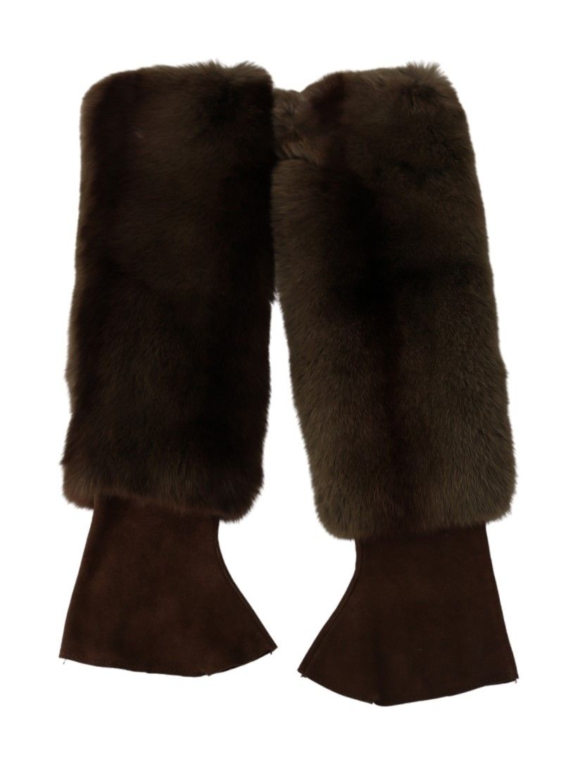 Dolce & Gabbana Elegant Brown Fur & Leather Elbow - Length Gloves - Sandy Store ByNet