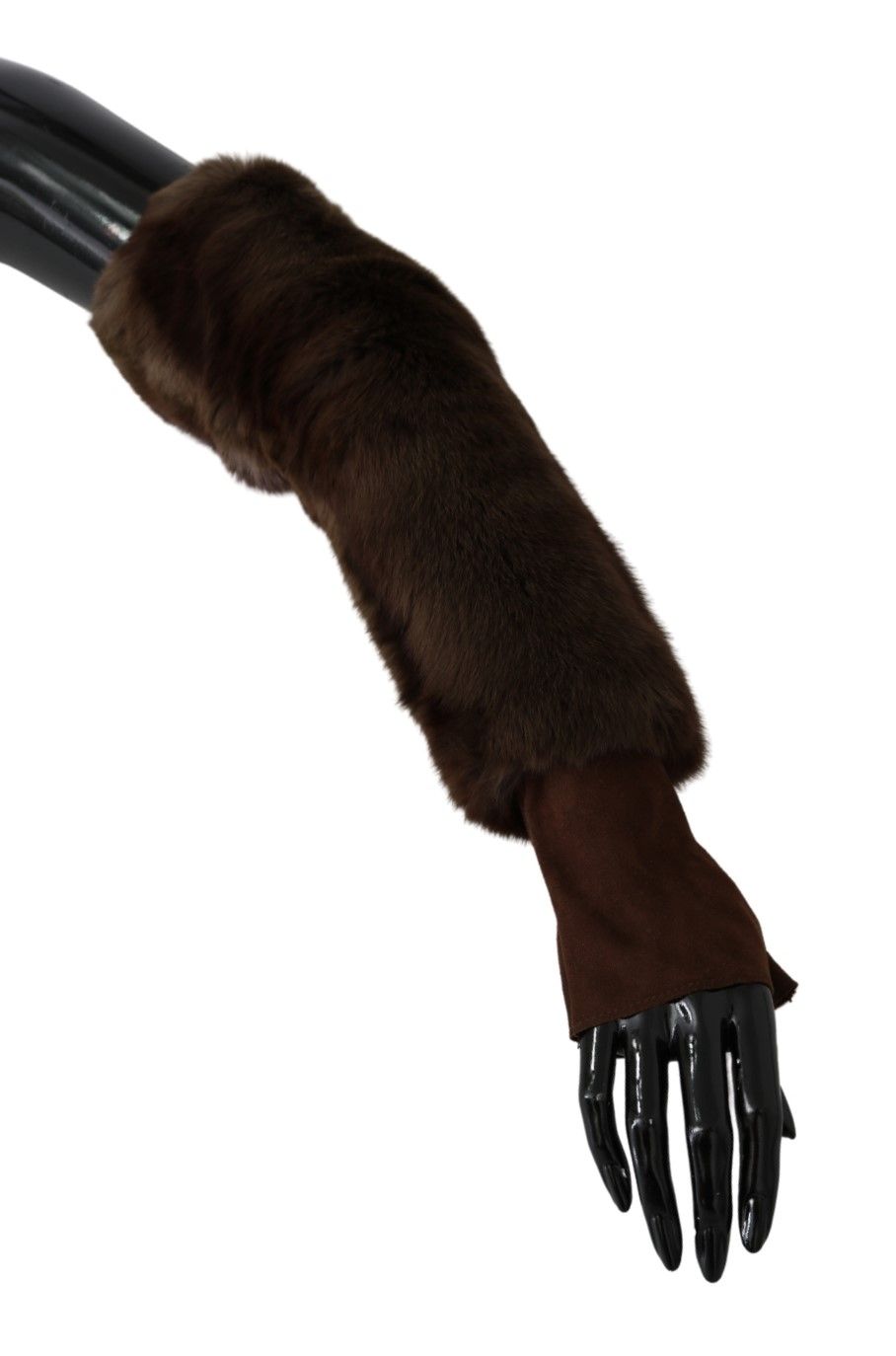 Dolce & Gabbana Elegant Brown Fur & Leather Elbow - Length Gloves - Sandy Store ByNet
