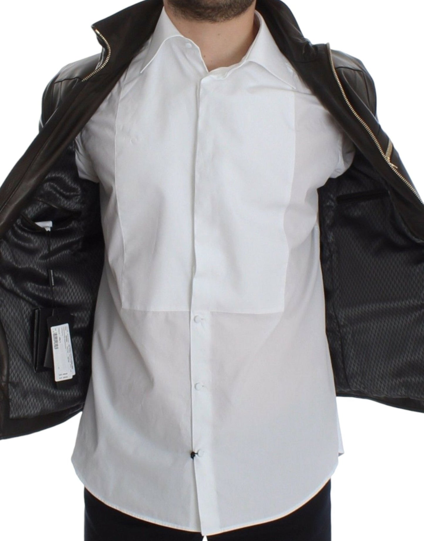 Dolce & Gabbana Elegant Brown Gold - Detailed Leather Jacket - Sandy Store ByNet