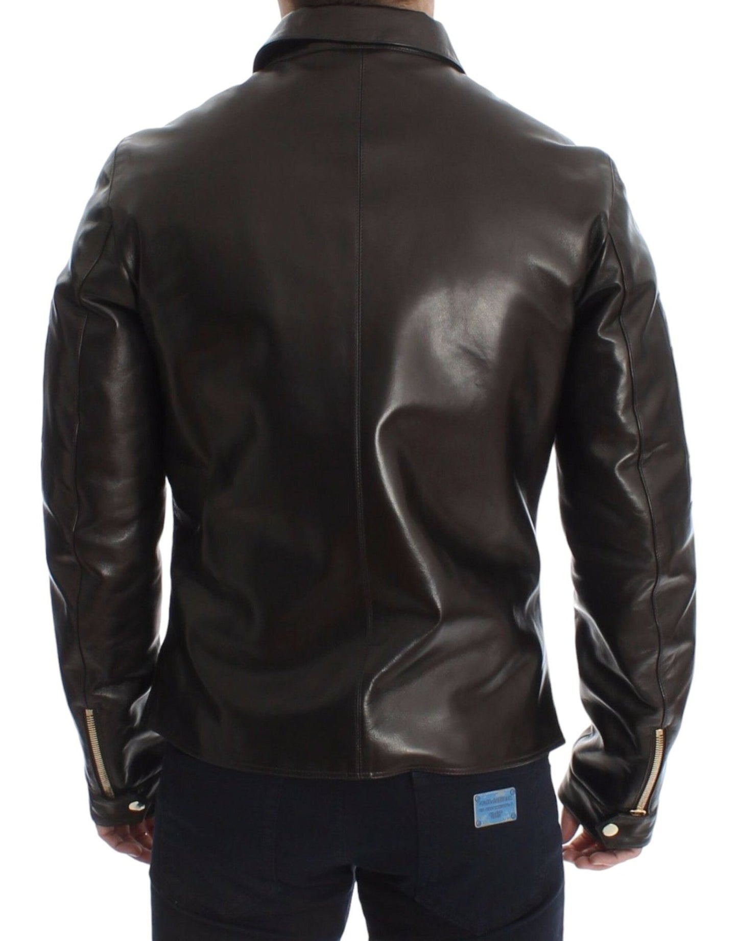 Dolce & Gabbana Elegant Brown Gold - Detailed Leather Jacket - Sandy Store ByNet
