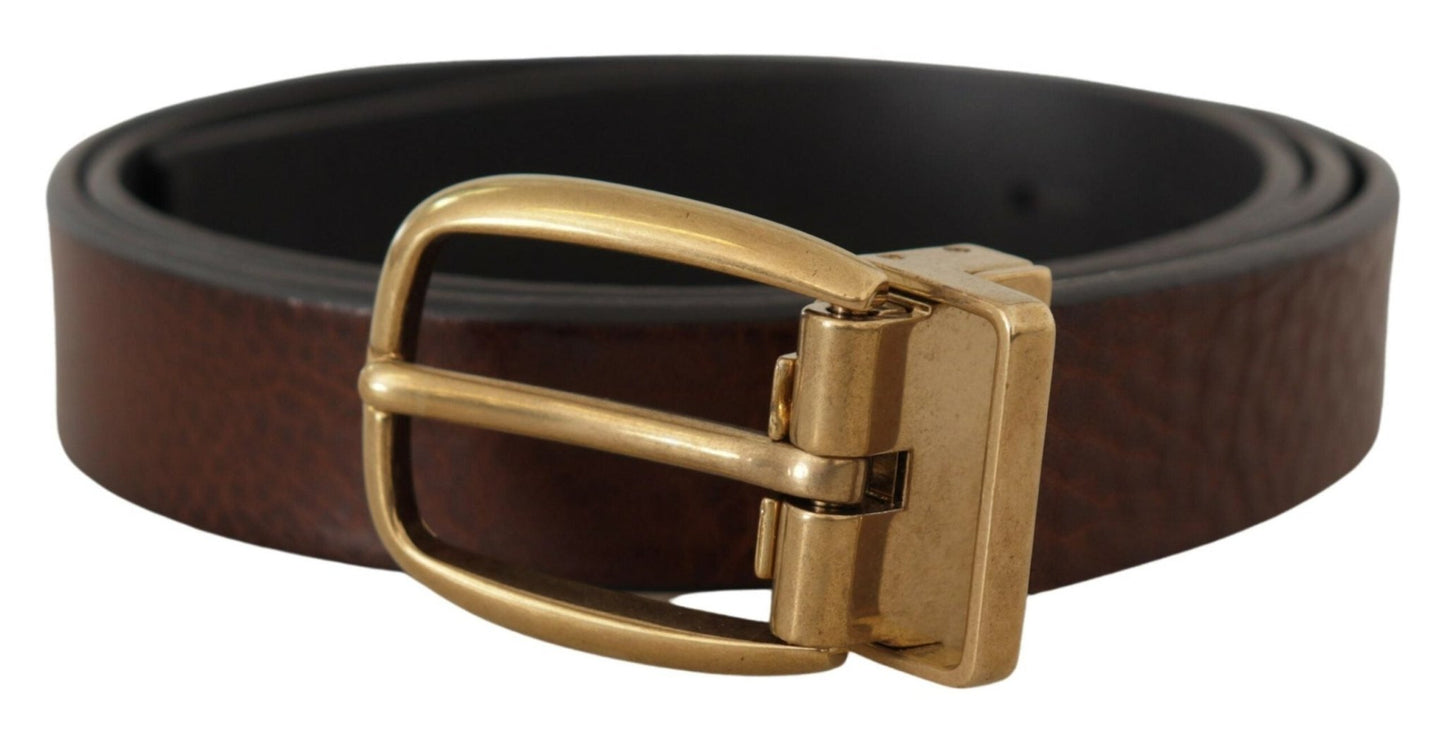 Dolce & Gabbana Elegant Brown Leather Belt with Logo Buckle - Sandy Store ByNet