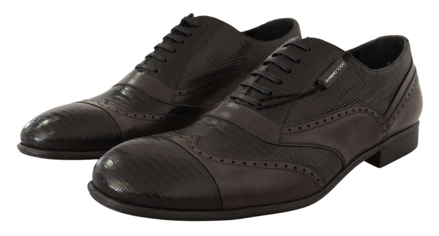 Dolce & Gabbana Elegant Brown Lizard Leather Oxford Shoes - Sandy Store ByNet