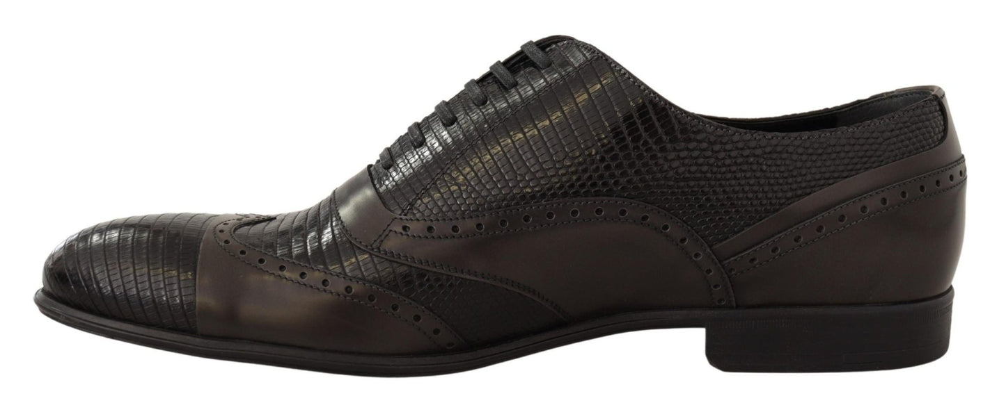 Dolce & Gabbana Elegant Brown Lizard Leather Oxford Shoes - Sandy Store ByNet