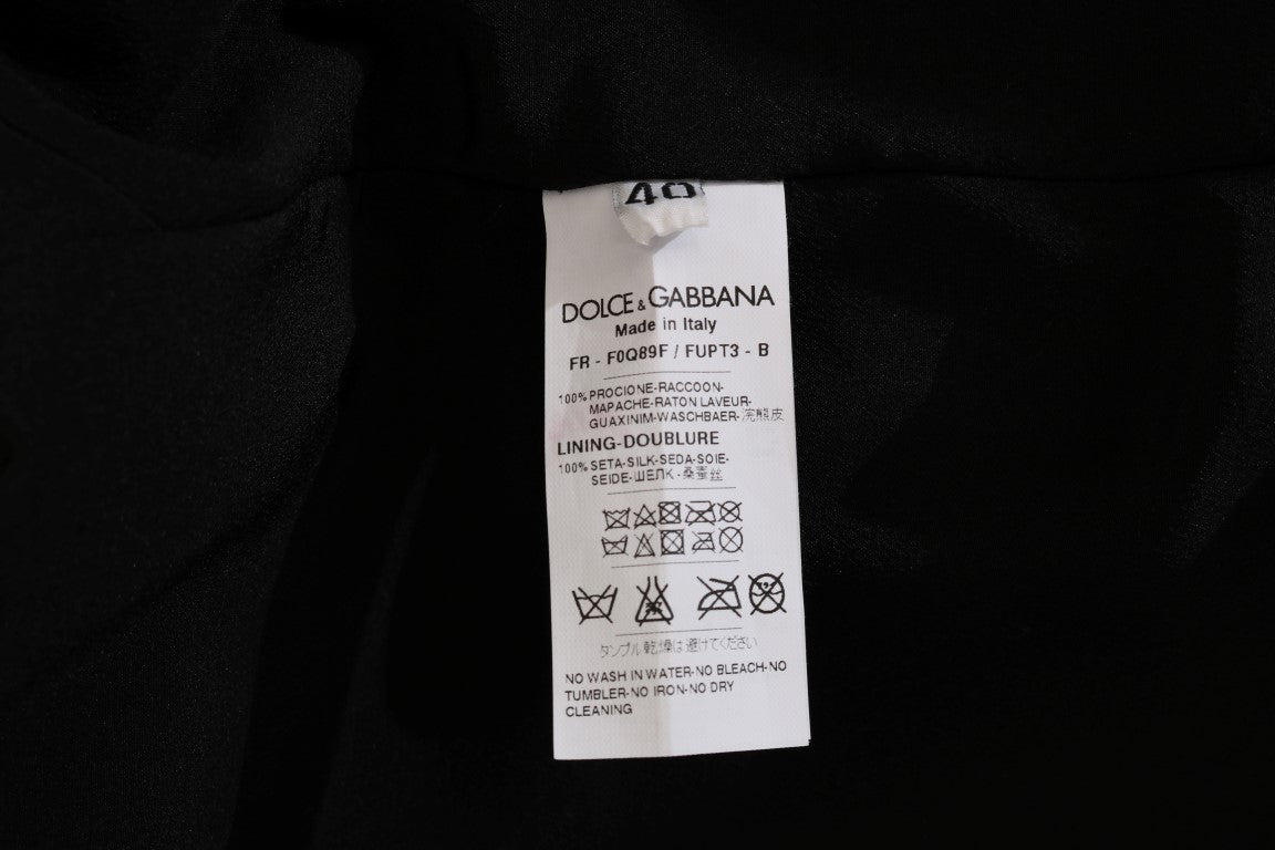 Dolce & Gabbana Elegant Brown Raccoon Fur Knee - Length Coat - Sandy Store ByNet