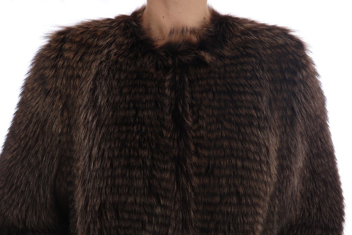 Dolce & Gabbana Elegant Brown Raccoon Fur Knee - Length Coat - Sandy Store ByNet