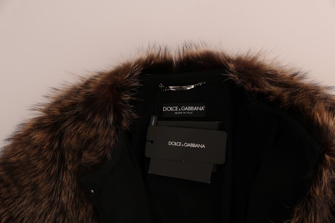 Dolce & Gabbana Elegant Brown Raccoon Fur Knee - Length Coat - Sandy Store ByNet