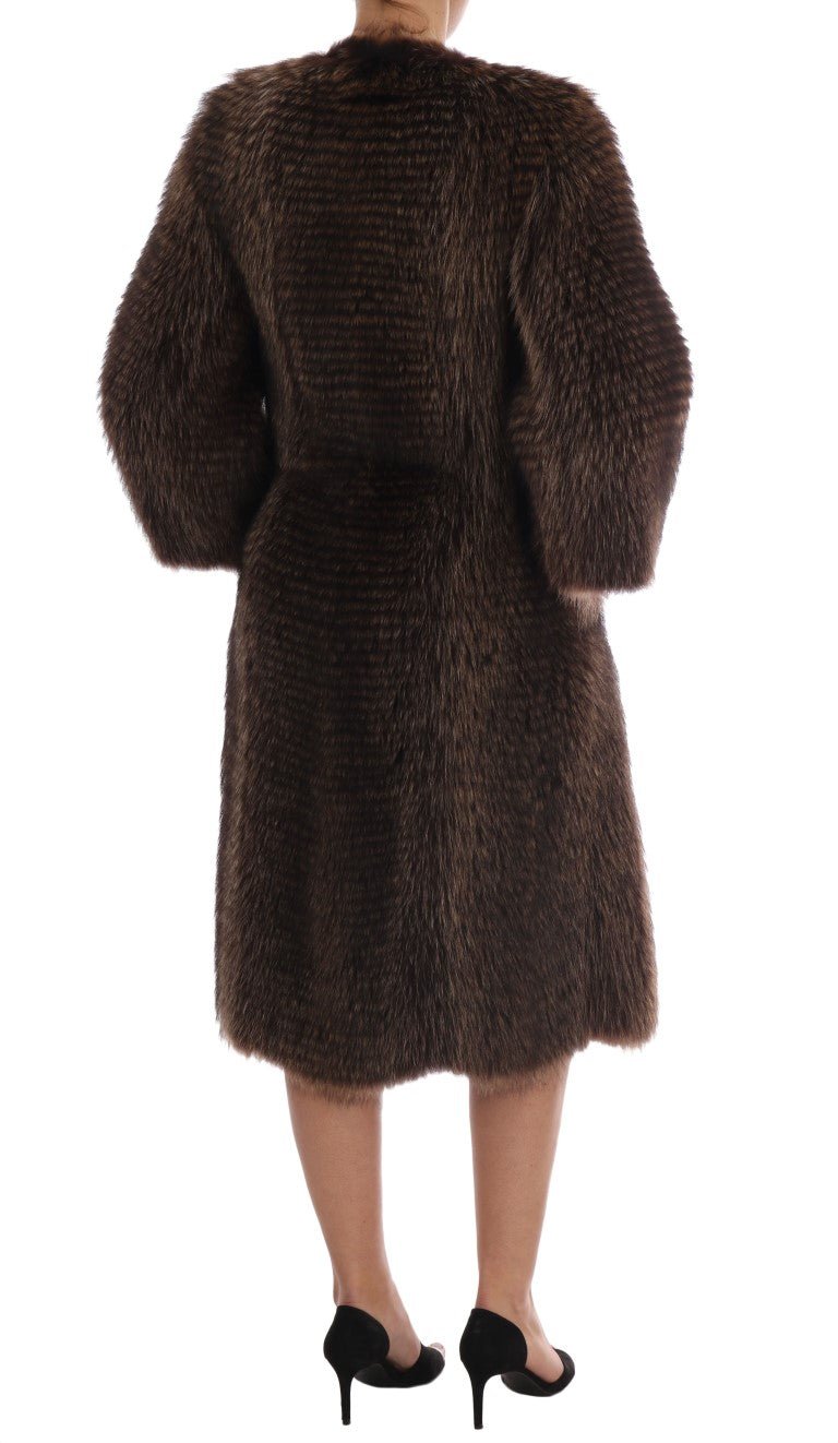 Dolce & Gabbana Elegant Brown Raccoon Fur Knee - Length Coat - Sandy Store ByNet
