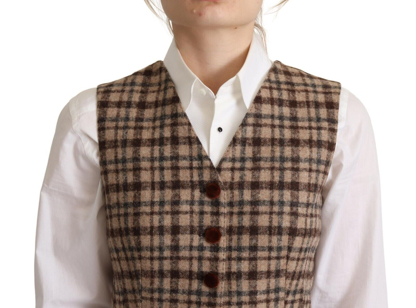 Dolce & Gabbana Elegant Checkered V - Neck Sleeveless Vest Top - Sandy Store ByNet