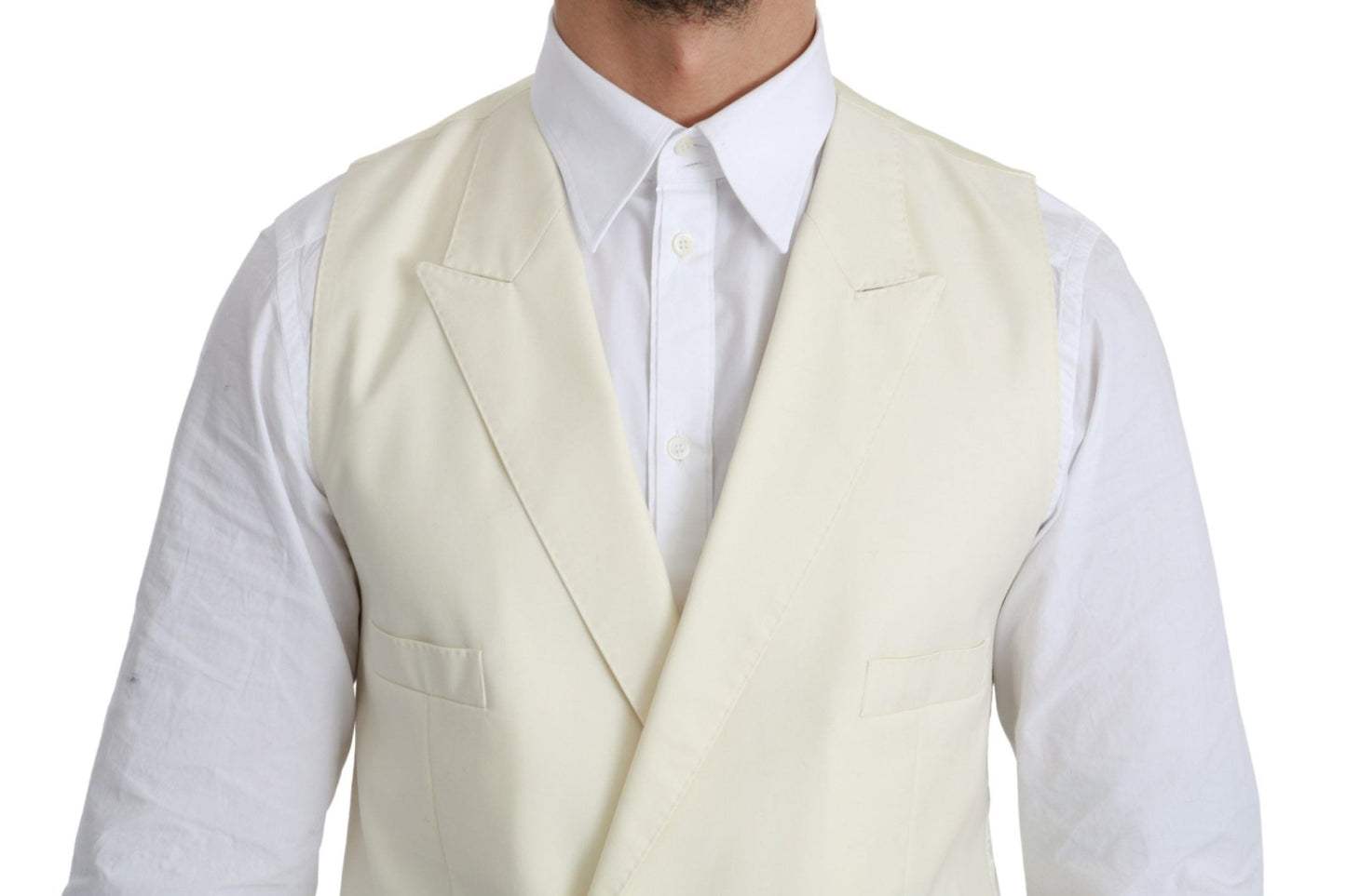 Dolce & Gabbana Elegant Cream Wool Dress Vest - Sandy Store ByNet