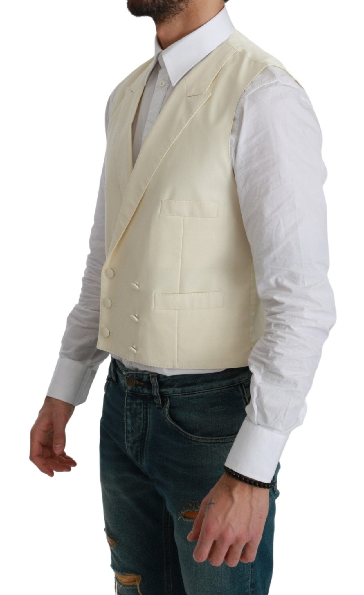 Dolce & Gabbana Elegant Cream Wool Dress Vest - Sandy Store ByNet