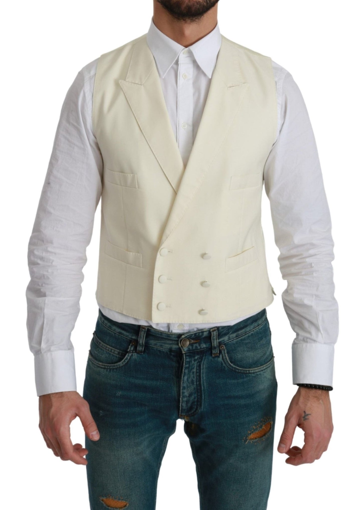 Dolce & Gabbana Elegant Cream Wool Dress Vest - Sandy Store ByNet