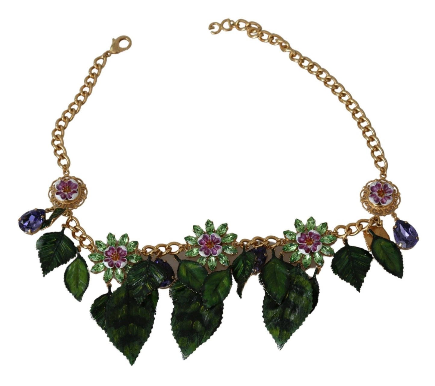 Dolce & Gabbana Elegant Crystal Charms Leaves Pendant Necklace - Sandy Store ByNet