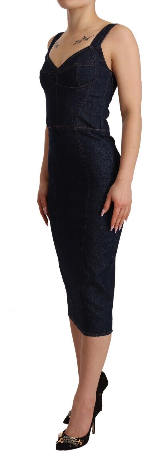 Dolce & Gabbana Elegant Dark Blue Denim Sheath Midi Dress - Sandy Store ByNet