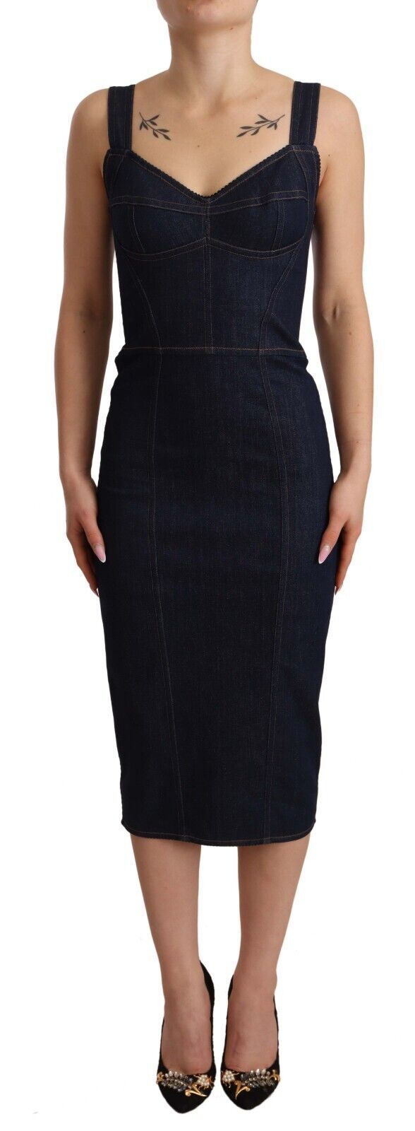Dolce & Gabbana Elegant Dark Blue Denim Sheath Midi Dress - Sandy Store ByNet