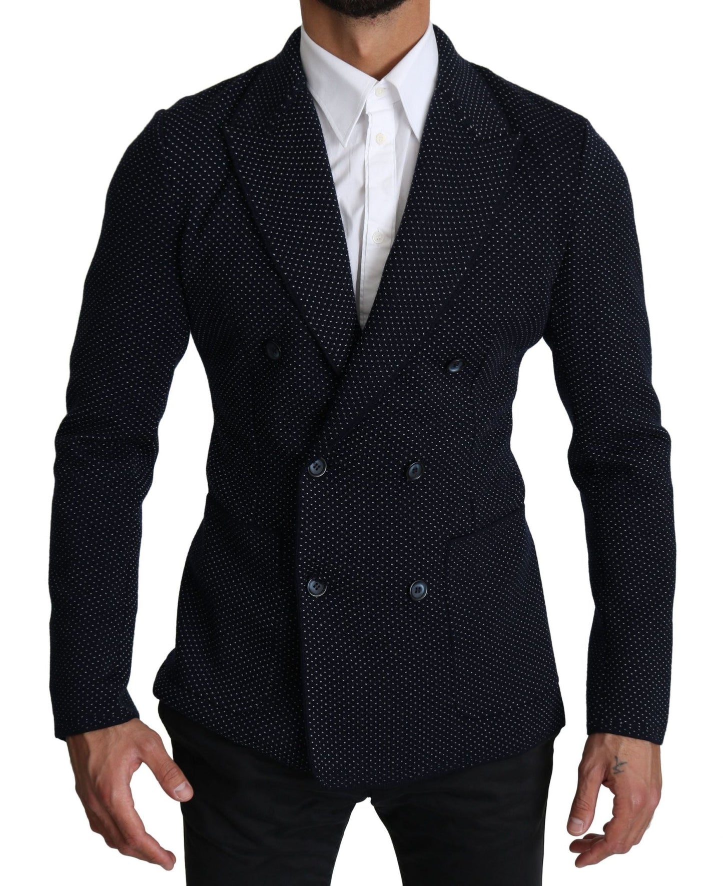 Dolce & Gabbana Elegant Dark Blue Dotted Slim - Fit Blazer - Sandy Store ByNet