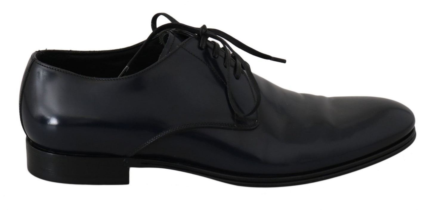 Dolce & Gabbana Elegant Dark Blue Leather Derby Dress Shoes - Sandy Store ByNet