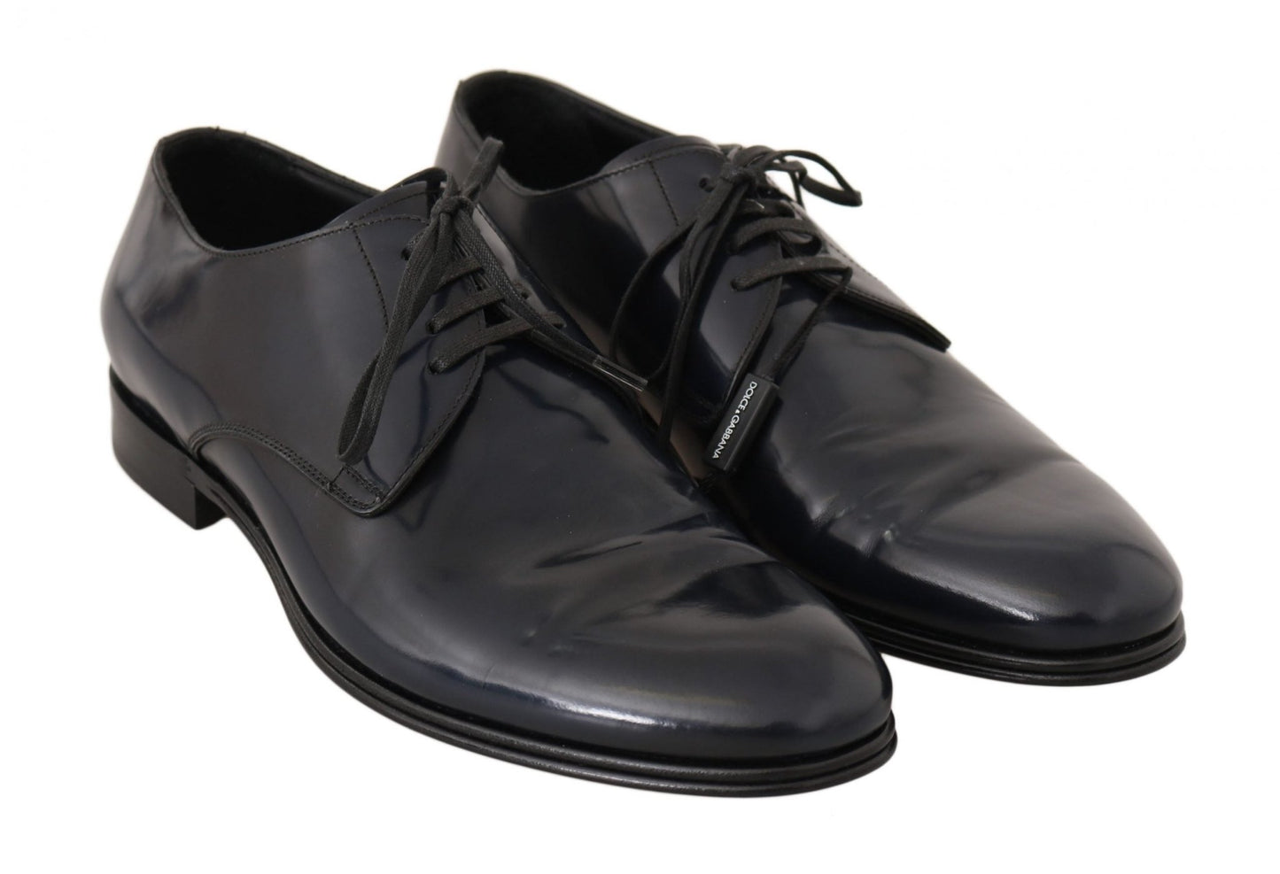 Dolce & Gabbana Elegant Dark Blue Leather Derby Dress Shoes - Sandy Store ByNet