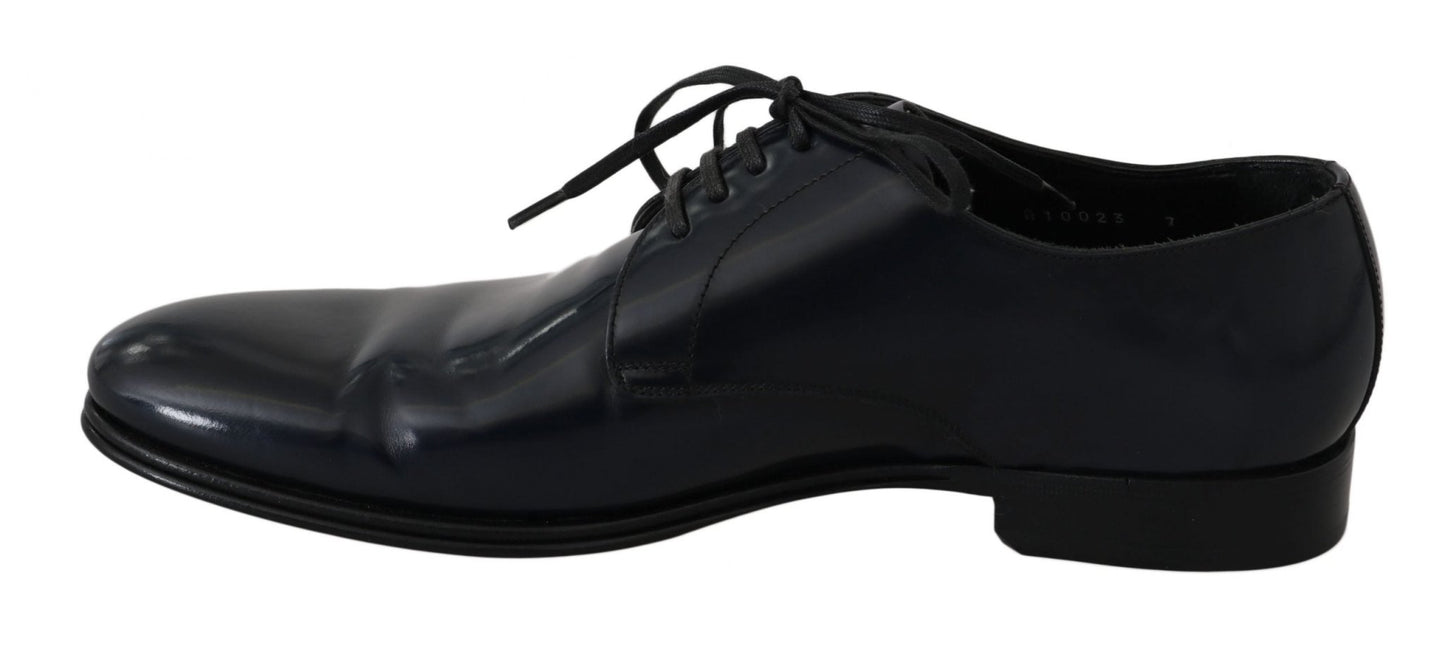 Dolce & Gabbana Elegant Dark Blue Leather Derby Dress Shoes - Sandy Store ByNet
