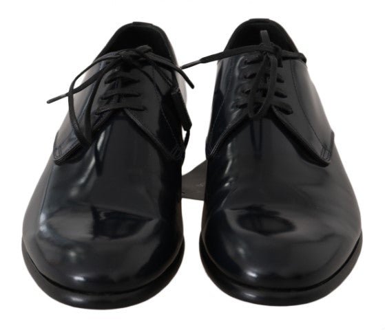 Dolce & Gabbana Elegant Dark Blue Leather Derby Shoes - Sandy Store ByNet