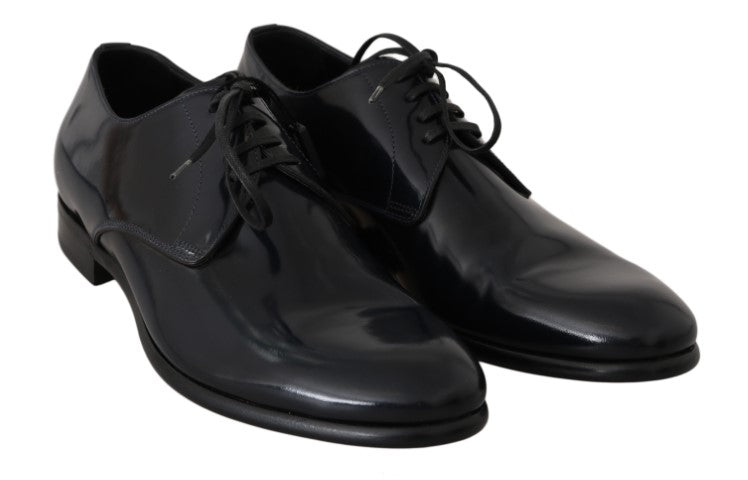 Dolce & Gabbana Elegant Dark Blue Leather Derby Shoes - Sandy Store ByNet