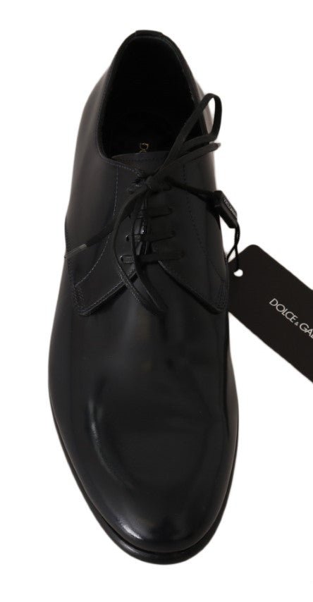 Dolce & Gabbana Elegant Dark Blue Leather Derby Shoes - Sandy Store ByNet