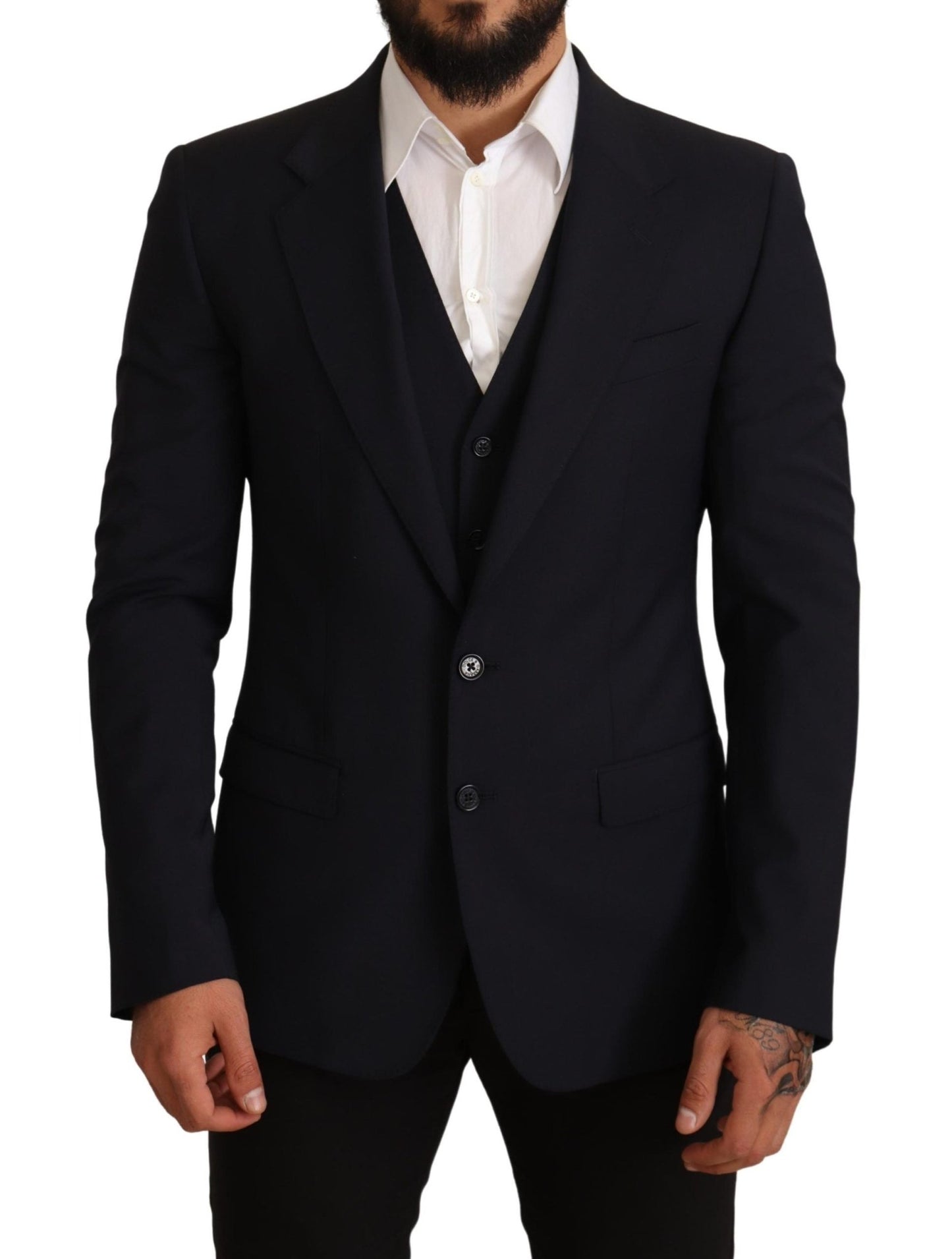 Dolce & Gabbana Elegant Dark Blue Wool Blend Martini Suit - Sandy Store ByNet