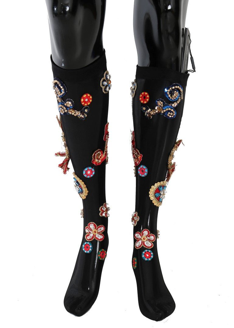 Dolce & Gabbana Elegant Embellished Crystal Stockings - Sandy Store ByNet