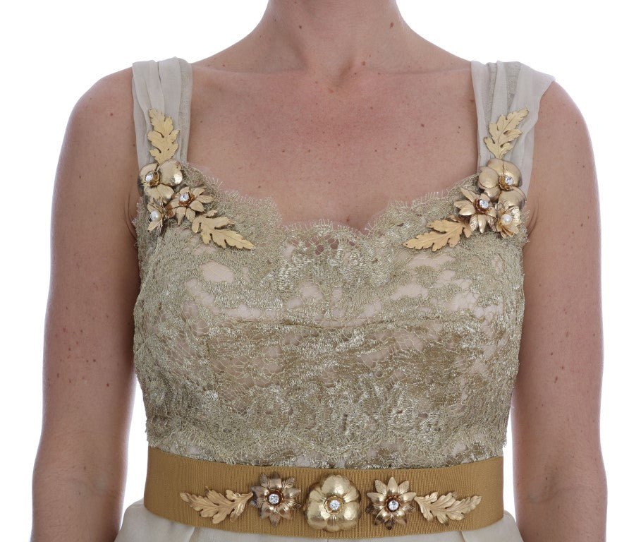Dolce & Gabbana Elegant Embellished Lace & Organza Silk Dress - Sandy Store ByNet