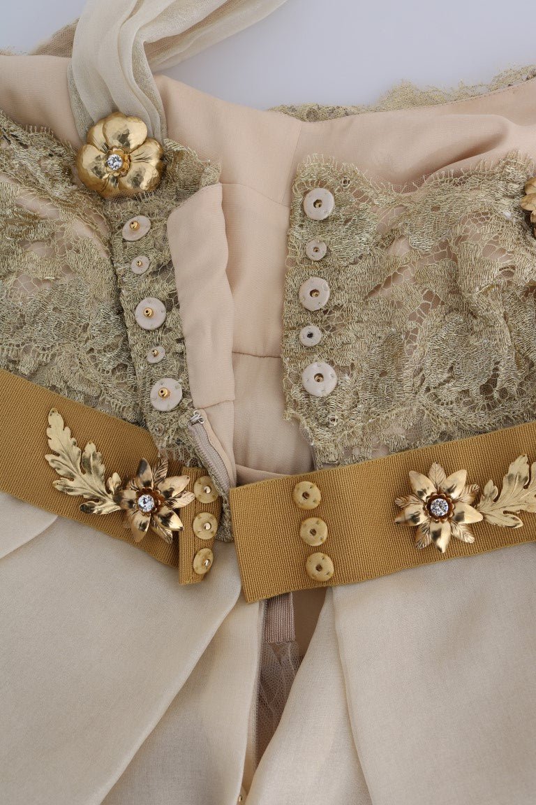 Dolce & Gabbana Elegant Embellished Lace & Organza Silk Dress - Sandy Store ByNet