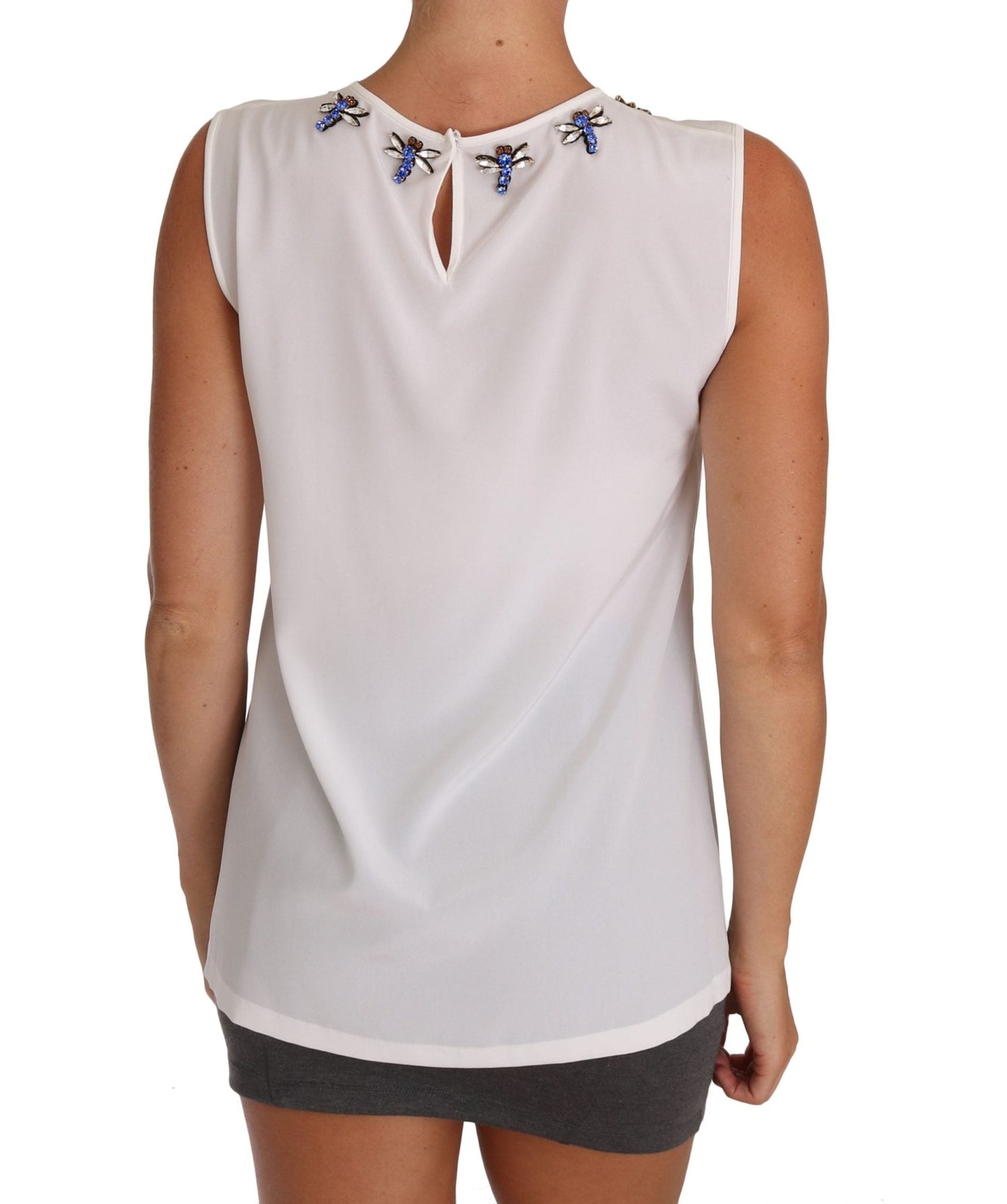 Dolce & Gabbana Elegant Embellished Sleeveless Silk Blouse - Sandy Store ByNet