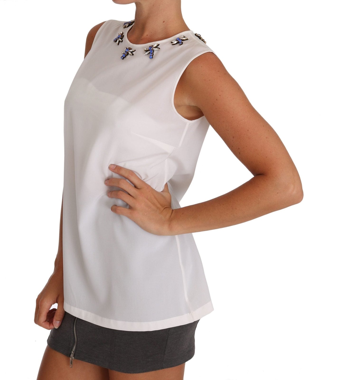 Dolce & Gabbana Elegant Embellished Sleeveless Silk Blouse - Sandy Store ByNet