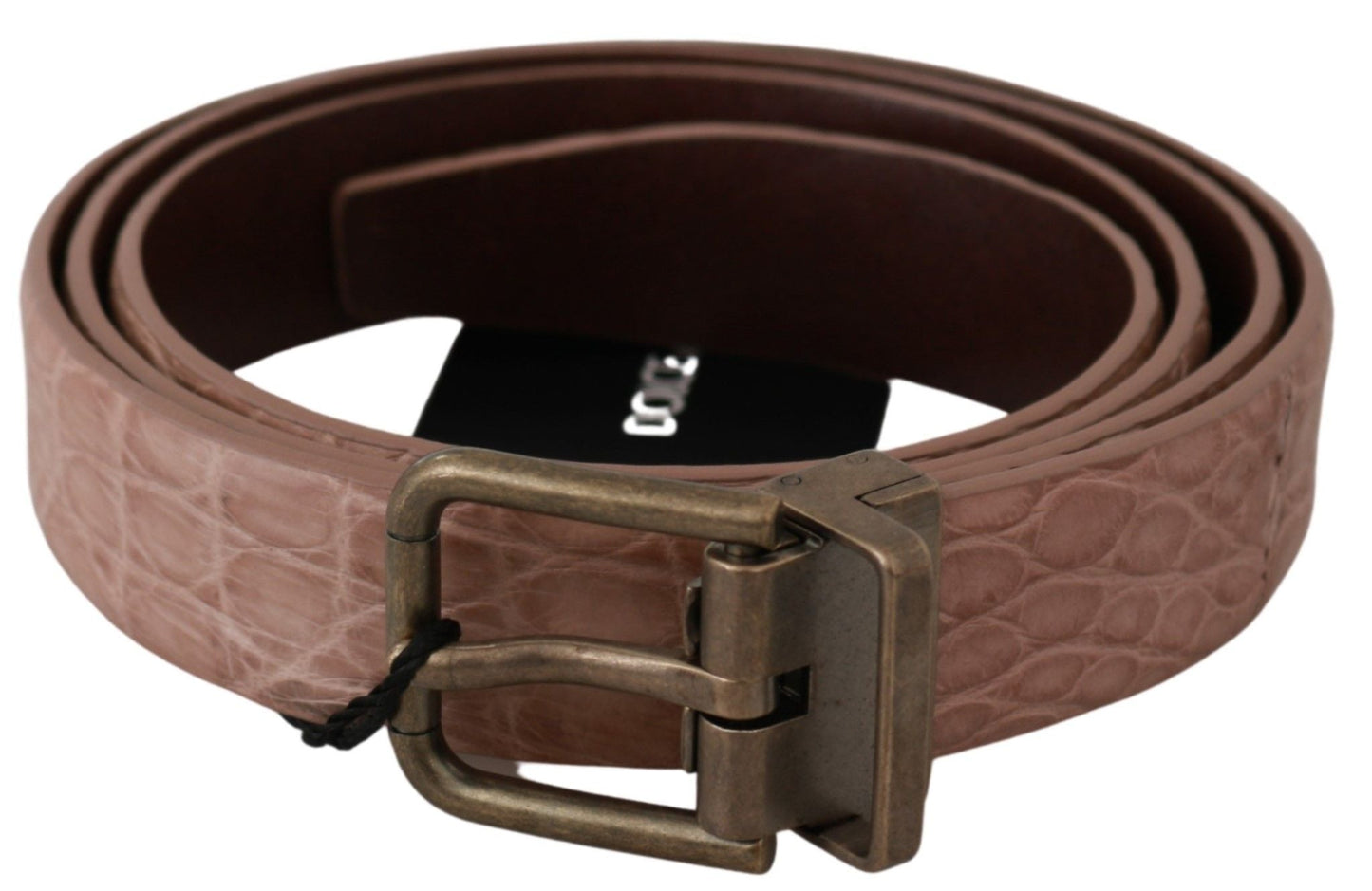 Dolce & Gabbana Elegant Exotic Skin Brushed Gold Buckle Belt - Sandy Store ByNet