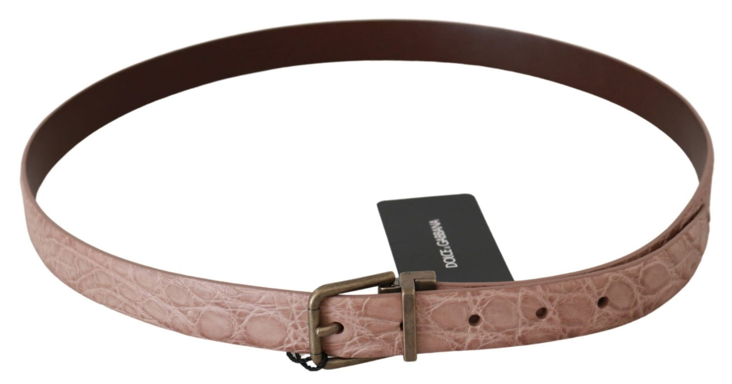 Dolce & Gabbana Elegant Exotic Skin Brushed Gold Buckle Belt - Sandy Store ByNet